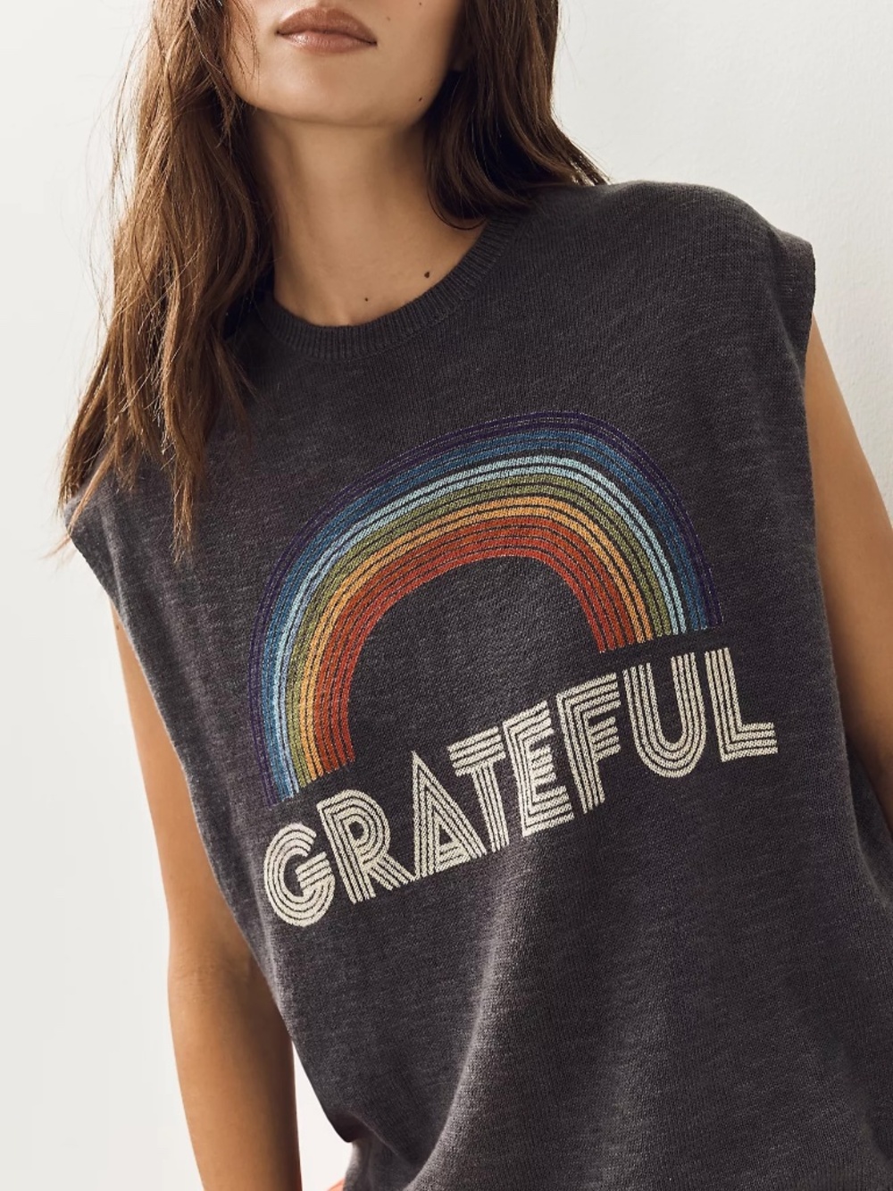 Spiritual Gangster Rainbow Heart Shore Sleeveless Sweater Small NWOT